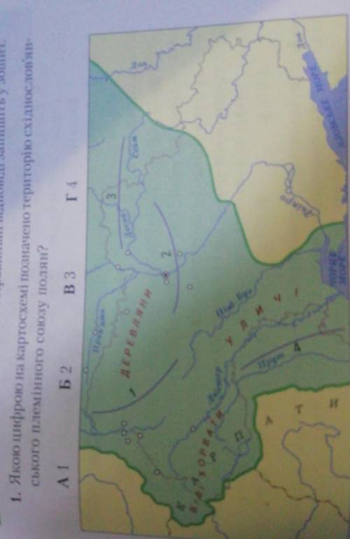 якою цифрою на картосхемі позначено територію східнослов'янського племінного союзу полян а 1 б 2 в 3