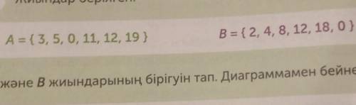 1 Жиындар берілген: А = (3, 5, 0, 11, 12, 19 }В = {2, 4, 8, 12, 18, 0}А және В жиындарының бірігуін