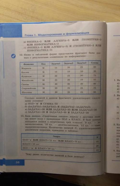 ниже в табличной форме представлен фрагмент базы данных с результатами олимпиады по информатике скол