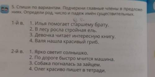 Подчеркните главные члены в предложениях.Определи род,число и падеж имён существительных. ​