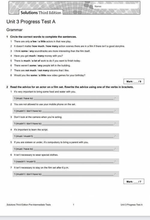 Solutions third edition unit 3 progress Test A​