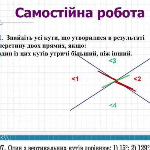 Знайдіть перетину усі кути що утворють в результаті перетину двох прямих якщо один із цих кутів утри