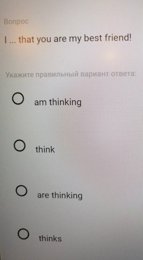 1. am thinking2. think3. are thinking4. thinks