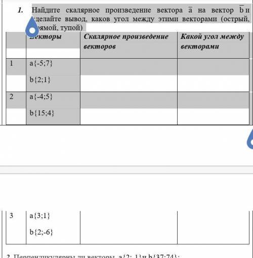 Найдите скалярное произведение вектора ¯а на вектор ¯b и сделайте вывод, каков угол между этими вект