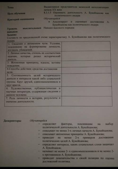 Составьте по предложенной схеме характеристику А.Букейханова как политического лидера ОСТАЛЬНОЕ НА К