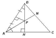 В остроугольном треугольнике АВС биссектриса AN, высота BH и прямая, перпендикулярная стороне АВ и п