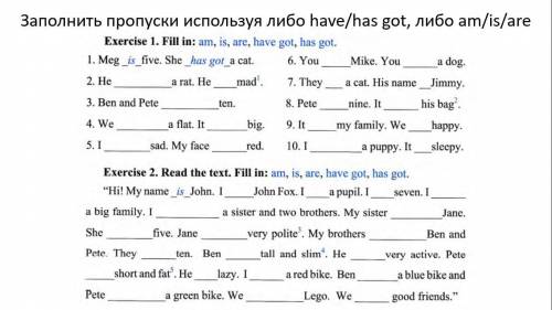 заполнить пропуски am, is, are, have got, has got