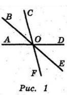 На рисунку 1 прямі AD, BE i CF перетинаються в точці О. Промінь ОЕ - бісектриса кута FOD
