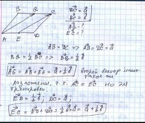 ABCD - параллелограмм. используя рисунок, выразите BE(вектор) через векторы a и b, если E- середина