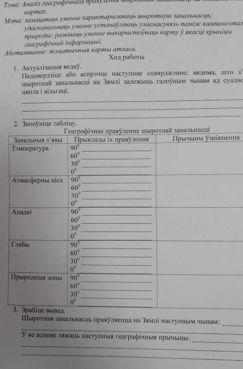 Географическое проявление широтной поясности ТАБЛИЦА, или 3 номер, НАДЕЮСЬ ЧТО КТО НИБУДЬ