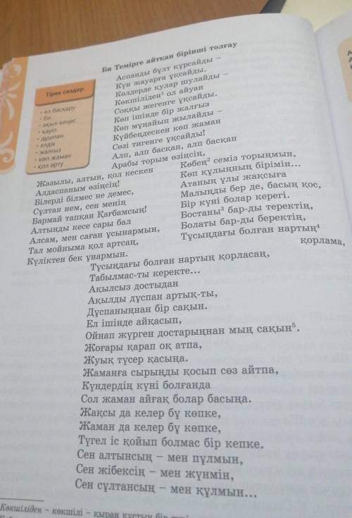 Би Темірге бірінші толғауы Көтерілген мәселелер Заман көрінісі Жаңа сөздер ​