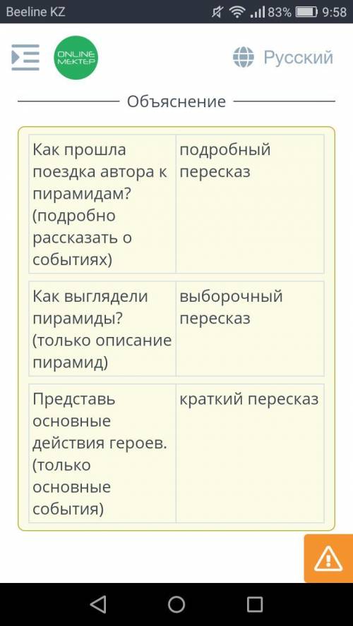 Соотнеси вопрос/задание с видом пересказа текста. Вот ответ