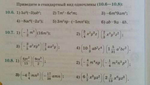 Приведите в стандартный вид одночлены (10.6-10.8):​