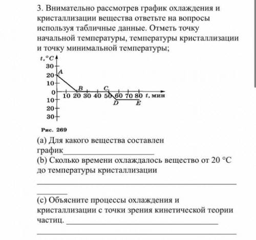 Внимательно рассмотрите график охлаждения и кристаллизации вещества ответьте на вопросы используя та