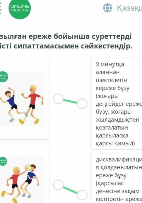 Бұзылған ереже бойынша суреттерді тиісті сипаттамасымен сәйкестендір. ​