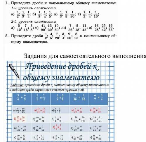 Приведи Примеры к наименьшему общему знаменателю первый уровень сложности а)1/2;1/3;1/4 б)1/3;1/4;1/