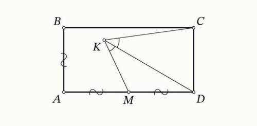 Прямоугольник ABCD таков, что AD=2AB. Точка M — середина стороны AD. Внутри прямоугольника нашлась т