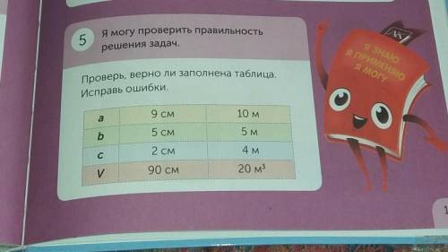 Я могу проверить правильность 5решения задач.Проверь, верно ли заполнена таблица.Исправь ошибки.9 CM