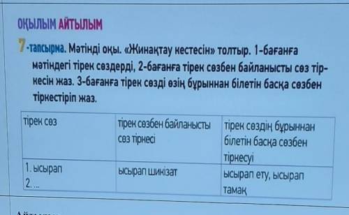 7 тапсырма мәтінді оқы Жинақтау кестесін толтыр.​