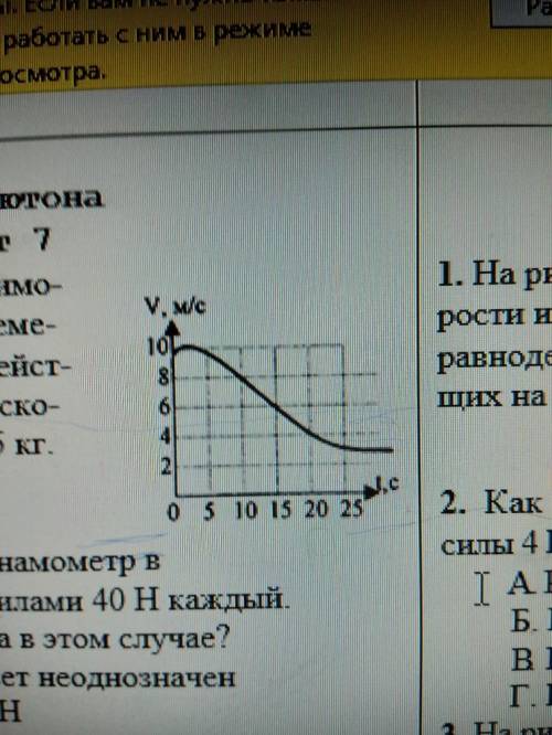 На рисунке дан график зависимо- сти модуля скорости тела от време- ни. Определите модуль силы, дейст