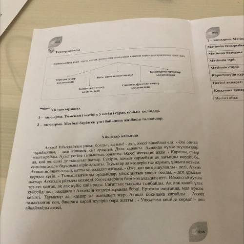 2- тапсырма. Мәтінді берілген үлгі бойынша жазбаша талдандар. Мәтіннің тақырыбы: Мәтіннің мазмұны: )