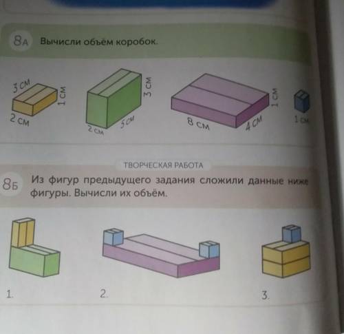 ТВОРЧЕСКАЯ РАБОТА 8BИз фигур предыдущего задания сложили данные нижефигуры. Вычисли их объём.сделайт