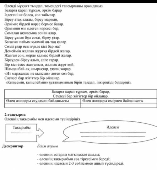 Базарға қарап тұрсам әркім барар.Өлеңнің тақырыбы мен идеясын түсіндіріңіз.​Және басқа да тапсырмала