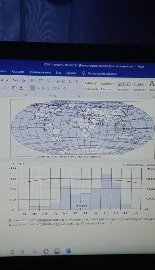 Проанализируйте климатограмму и определите, какой буквой на карте обозначен пункт, характеристики кл