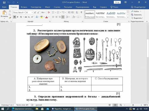 2. Рассмотрите иллюстрации археологических находок и заполните таблицу «Ювелирное искусство племен б