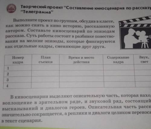 Творческий проект составление киносценарий по рассказу Телеграмма К.Г.Паустовский ​