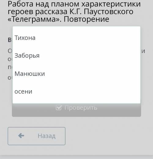 Работа над планом характеристики героев рассказа К.Г. Паустовского «Телеграмма». Повторение Выбери в