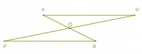 Очка пересечения O — серединная точка для обоих отрезков PG и RS. Найди величину сторон PR и RO в тр