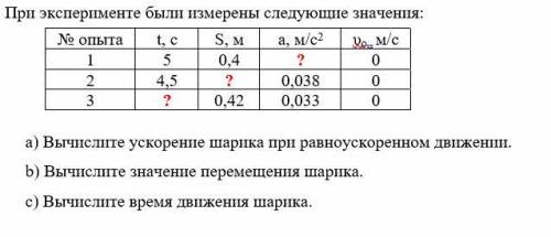 7. При эксперименте были измерены следующие значения Вычислите ускорение шарика при равноускоренном