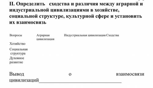 Определить сходства и различия между аграрной и индустриальной цивилизациями в хозяйстве, социальной