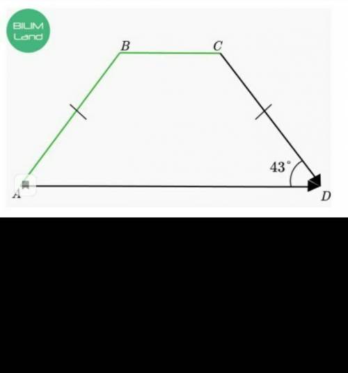 На рисунке дана равнобедренная трапеция ABCD и ∠D = 43°. Найди угол между векторами CD и AD ​