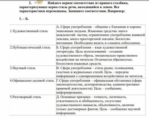 Найдите верное соответствие из правого столбика, характеризующее верно стиль речи, находящийся в лев