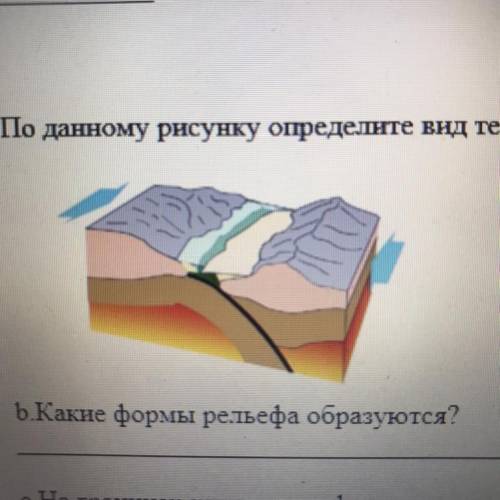 7. По данному рисунку определите вид тектонического движения [1] Б.Какие формы рельефа образуются? [