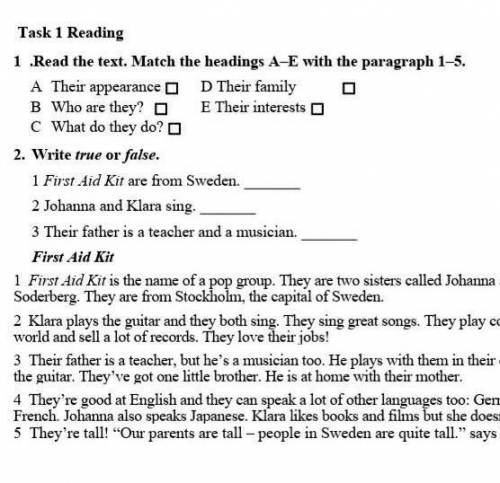 1 Read the text. Match the headings A E with the paragraph 1-5. 2 Write true or false​