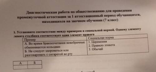 Диагностическая работа по обществознанию для проведения промежуточной аттестации за 1 аттестационный