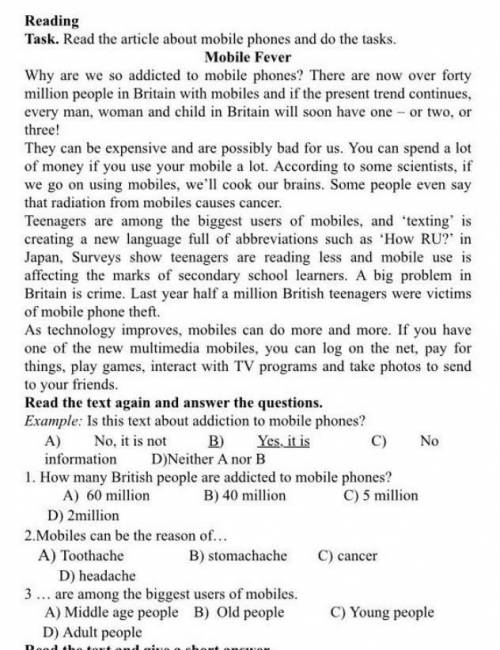 Read the article about mobile phones and do the tasks.​