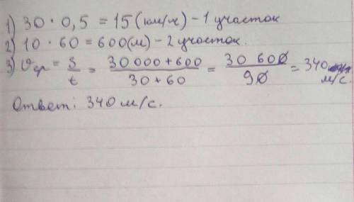 Автомобиль проехал первый участок пути длиной 30 км за 30 минут, а на втором участке он ехал со скор