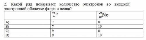 Какой ряд показывает количество электронов во внешней электронной оболочке фтора и неона?