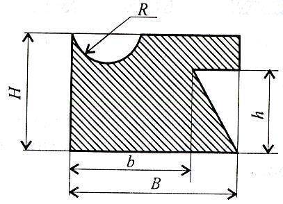 Определить координаты центра тяжести заданного сечения. B-150 мм b-110 мм H-130 мм h-100 мм R-40 мм