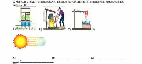 . Напишите виды теплопередачи, которые осуществляются в явлениях, изображенных на рисунке