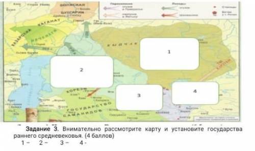 Задание 3. Внимательно рассмотрите карту и установите государства раннего средневековья. ( )1 - 2 -