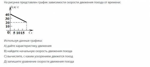 На рисунке представлен график зависимости скорости движения поезда от времени: Используя данные граф