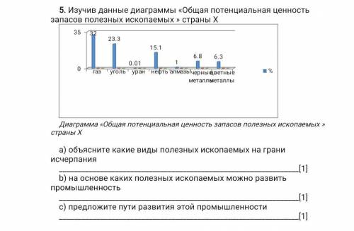 Диаграмма «Общая потенциальная ценность запасов полезных ископаемых » страны Х а) объясните какие ви