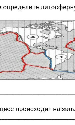 По карте определите литосферную плиту № 4. ​ Какой процесс происходит на западной границе этой литос