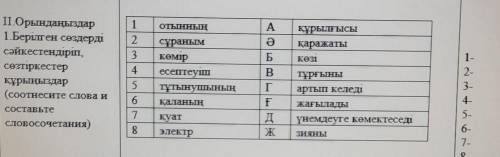 A ІІ.Орындаңыздар1 Берілген сөздердісәйкестендіріп,сөзтіркестерқұрыңыздар(соотнесите слова исоставьт