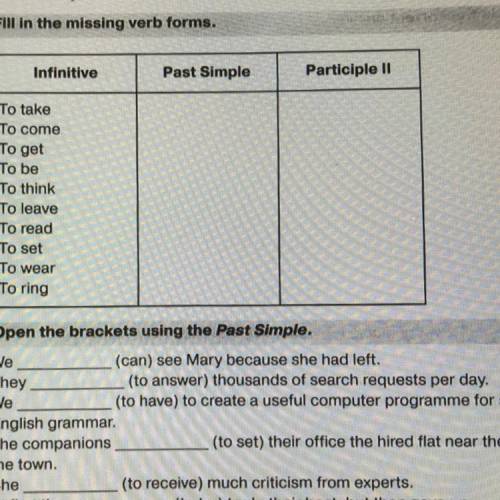 1.Fill in the missing verb forms. 2.Open the brackets using the Past Simple.